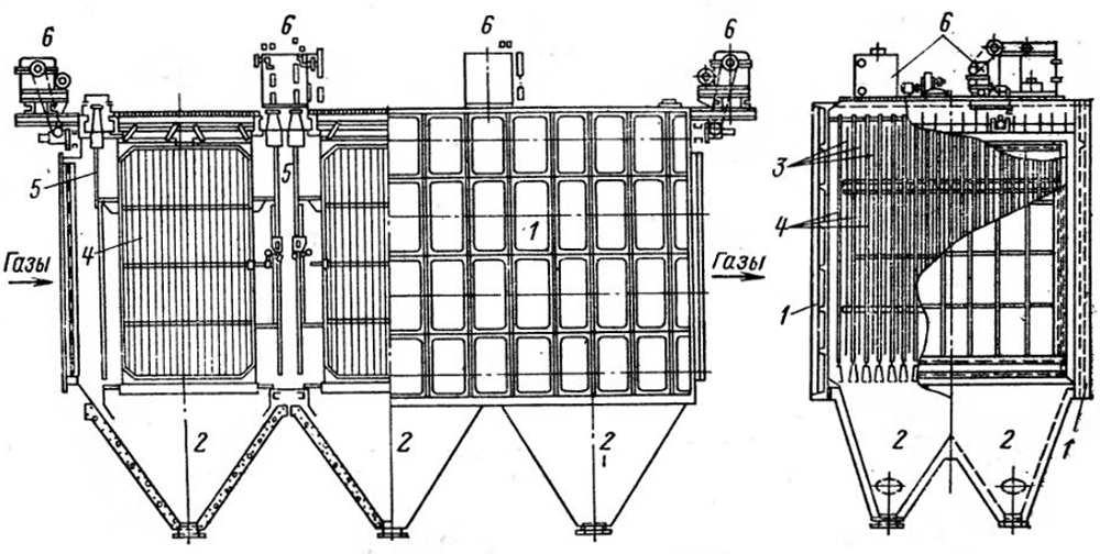 Общий вид электрофильтра Общие виды и разрезы электрофильтра ДГНП