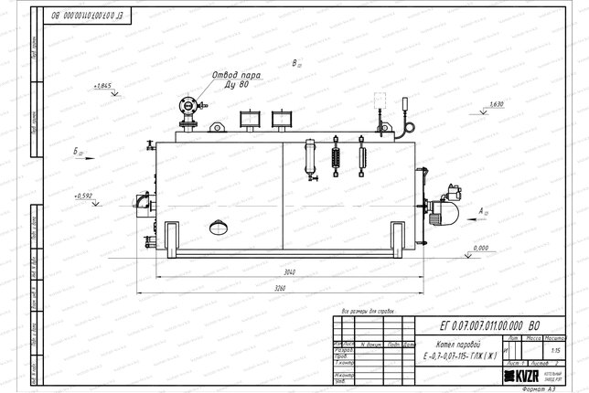Чертеж газового парогенератора 700 кг 115 С